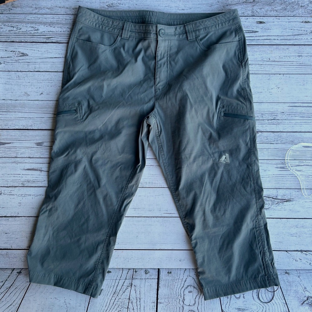 Eddie Bauer First Ascent Womens 14 Gray Guide Hiking Cargo Capri Pants Stretch